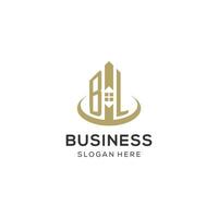 Initial BL logo with creative house icon, modern and professional real estate logo design vector