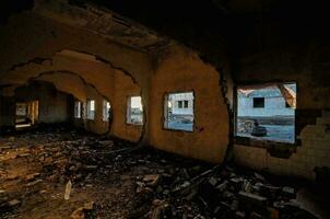 the inside of a building that has been destroyed photo