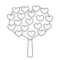 un árbol con corazón conformado hojas en negro y blanco vector