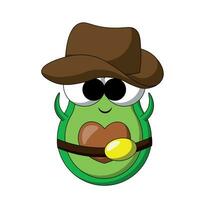 Cute Avocado Cowboy with a heart shaped stone in color vector