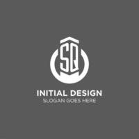 Initial SQ circle round line logo, abstract company logo design ideas vector
