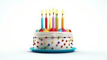 vistoso cumpleaños pastel con velas aislado en el minimalista antecedentes foto