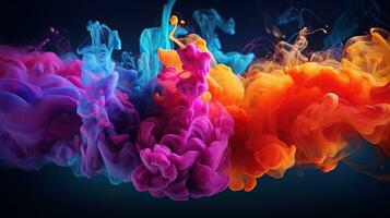 Smoke Splash of Colorful Paint on the Dark Background photo