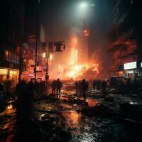 árabe-israelí guerra, explosiones en el ciudad a noche, explosiones en Israel - ai generado imagen foto