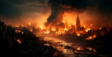 Arab-Israeli war, explosions in the city at night, explosions in Israel - AI generated image photo