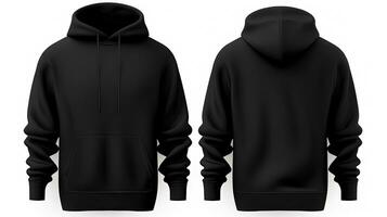 Set of Black Front and Back View Hoodie Mockup Isolated on the White Background photo