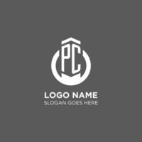 Initial PC circle round line logo, abstract company logo design ideas vector