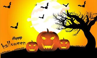 halloween pumpkin moon and tree vector background design