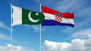 Pakistan and Croatia Flags Waving Together in the Sky, Seamless Loop in Wind, 3D Rendering video
