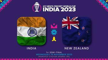 Indien mot ny zealand 1:a semi slutlig match i icc herr- cricket världscupen Indien 2023, intro video, 3d tolkning video