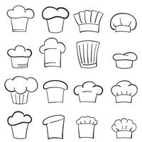 Set of vintage chef and cook hats in doodle style. Black and white hand drawn illustration. Vector illustration on white background