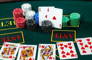 Poker play. Chips and cards photo