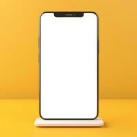 Smartphone with Blank Screen on Yellow Background Mockup photo