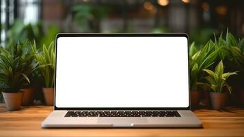 Laptop with Blank Screen Amidst Indoor Plants Mockup photo