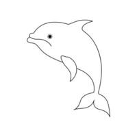Dolphin fish jumps out of the water continuous one line outline vector drawing illustration