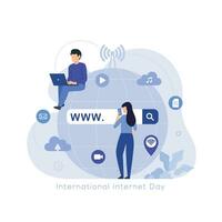 International internet day illustration concept with various things related internet vector