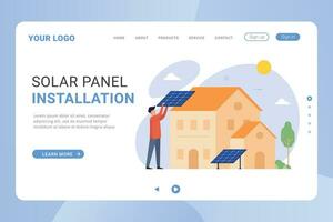 aterrizaje página solar panel y molino instalacion vector ilustración
