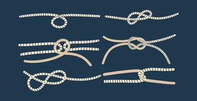 Set of ropes tied in different knots. Hand draw vector illustration