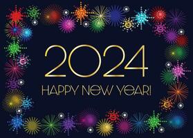 new years eve 2024 graphic with fireworks frame vector