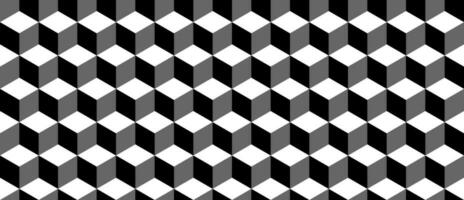 Seamless geometric pattern. Vector background made of cubes in isometry. Repeating geometric shapes in black and white.