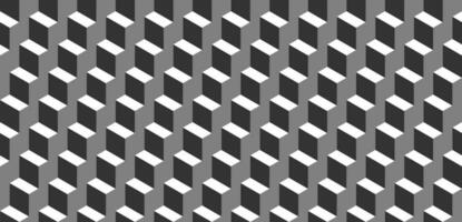 Seamless geometric pattern. Vector background made of cubes in isometry. Repeating geometric shapes in black and white.