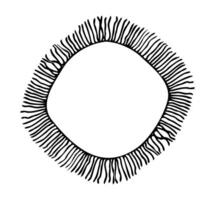 round frame in boho style with fringed doodle black color silhouette vector