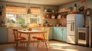 cocina, medio siglo estilo. interior diseño foto