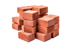 Pile of red bricks isolated. Generative AI png