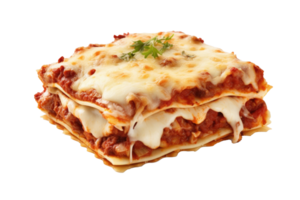 Piece of lasagna bolognese isolated. Italian cuisine. Generative AI png