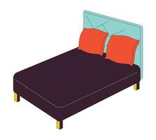 cabecera doble cama 2d lineal dibujos animados objeto. negro hojas reina Talla cama aislado línea vector elemento blanco antecedentes. cómodo lecho mueble con rojo almohadas color plano Mancha ilustración