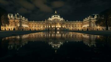 Night view of Versailles Palace. Generative AI photo