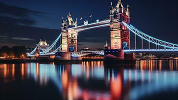 Night view of Tower Bridge. Generative AI photo