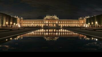 Night view of Versailles Palace. Generative AI photo