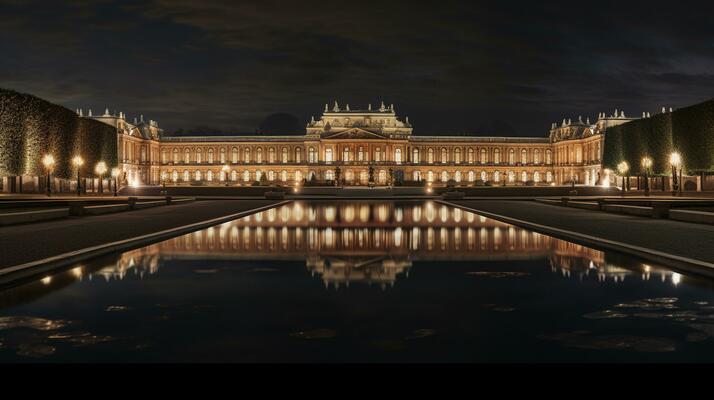 Night view of Versailles Palace. Generative AI