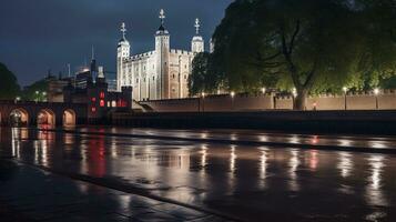 Night view of Tower of London. Generative AI photo