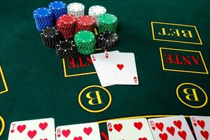 Poker play. Chips and cards photo