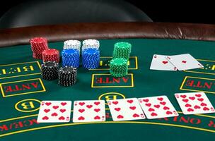 Poker play. Chips and cards photo