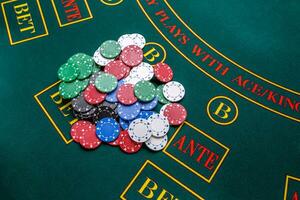 Poker chips on a table at the casino photo