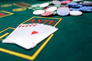 Poker chips on a table at the casino photo