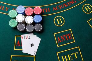 Poker chips on a table at the casino photo