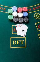 Poker chips on a table at the casino photo