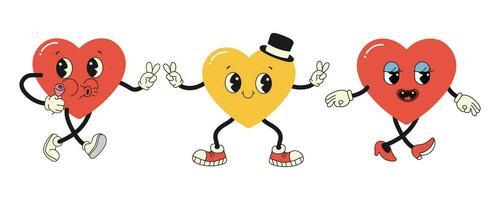groovy heart character, valentine's day, vector illustration