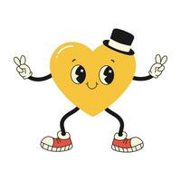 groovy heart character, valentine's day, vector illustration