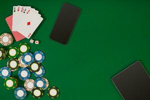 Online poker game with chips and cards photo