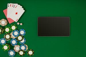 Online poker game with chips and cards photo