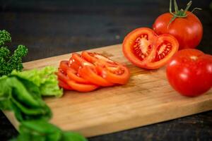 cutting vegetables for salad photo