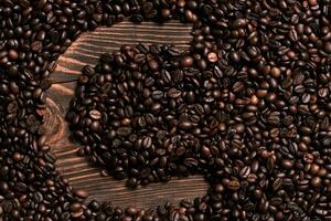 Letter C inscription with coffee bean on the wooden table photo