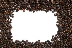 White background with coffee beans on four side photo