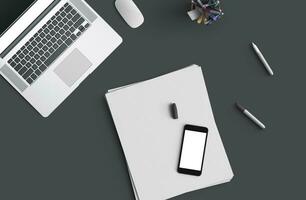 Concept of business still life with office objects on gray surface photo