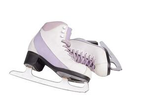 Close-up photo of professional ice skates standing isolated on white.